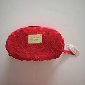 Vintage Victoria's Secret Rosette Red Cosmetic Bag with Small Rose Texture
